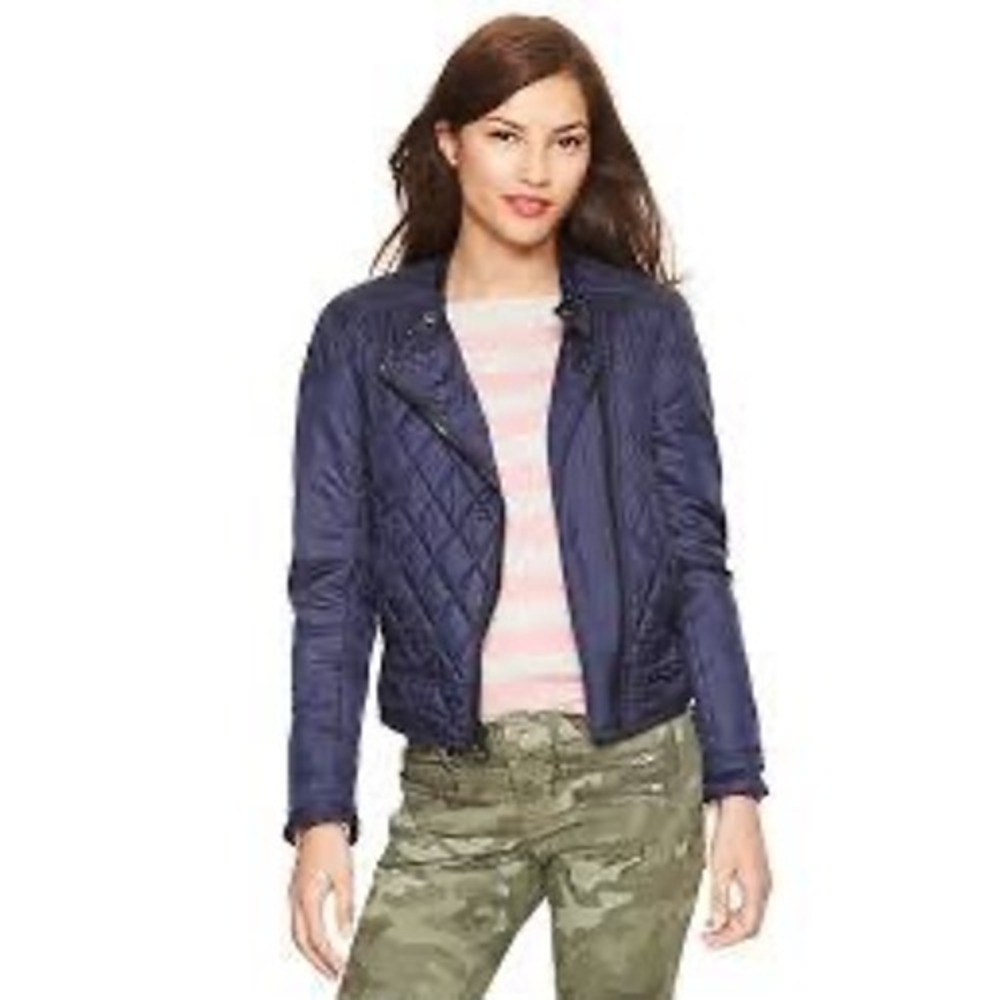 Gap Outdoor Edition Navy Blue Quilted Moto Jacket Asymmetrical Zip Small